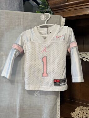 Nike White and Pink Kids Alabama Football Jersey Top